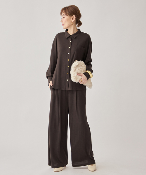 VERMEIL par iena（ヴェルメイユパーイエナ）の「wool 100 jersey tuck パンツ（その他パンツ・レディース・ブラック/ブラウン・FREE）」の7枚目の写真