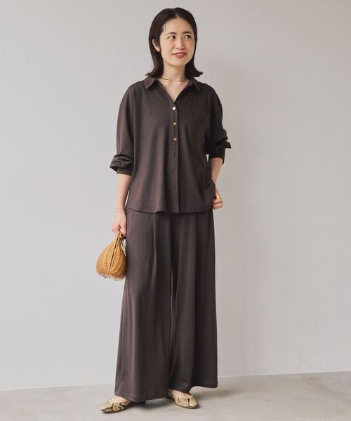 VERMEIL par iena（ヴェルメイユパーイエナ）の「wool 100 jersey tuck パンツ（その他パンツ・レディース・ブラック/ブラウン・FREE）」の5枚目の写真