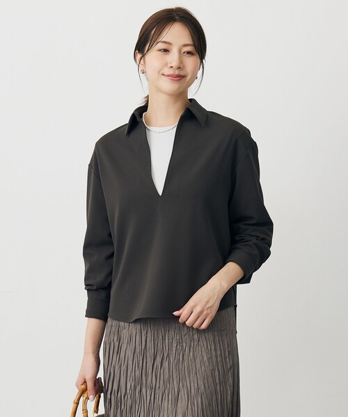 J.PRESS Ladies(J.プレス レディス)の「ジョーゼットダンボール スキッパー カットソー(Tシャツ/カットソー・レディース・ライトグレー系/グレー系/パープル系・SMALL)」の2枚目の写真
