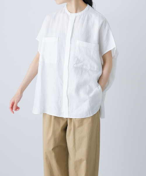【新品・タグ付き】リネンWポケットフレンチシャツ　かぐれ リネンWポケットフレンチシャツ（シャツ/ブラウス）｜かぐれ