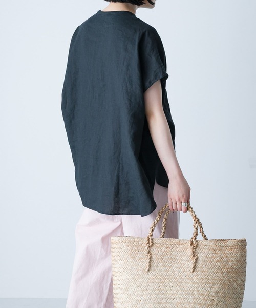 リネンWポケットフレンチシャツ／かぐれ（kagure） リネンWポケットフレンチシャツ（シャツ/ブラウス）｜かぐれ