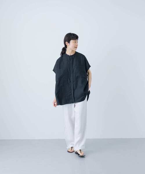 【新品・タグ付き】リネンWポケットフレンチシャツ　かぐれ リネンWポケットフレンチシャツ（シャツ/ブラウス）｜かぐれ