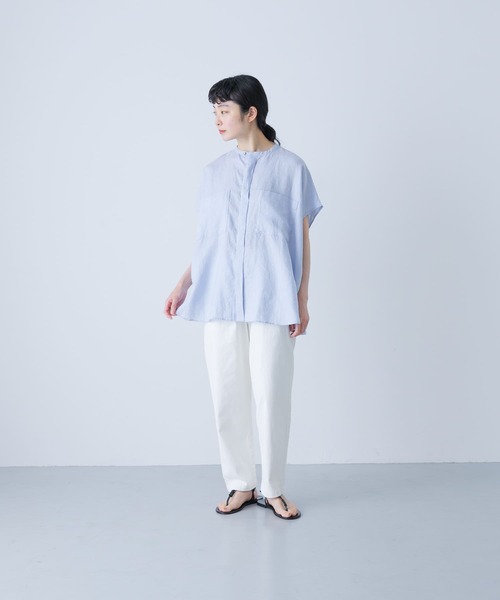 一度着用　￼かぐれ　リネンWポケットフレンチシャツ　LIGHT BLUE リネンWポケットフレンチシャツ（シャツ/ブラウス）｜かぐれ