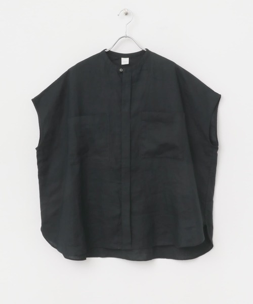 かぐれ リネンWポケットフレンチシャツ BLACK リネンWポケットフレンチシャツ(シャツ/ブラウス)|かぐれ