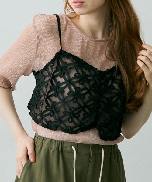 Crisp（クリスプ）の「フラワーシアーレースキャミ（キャミソール・レディース・ブラック/アイボリー・FREE）」の3枚目の写真