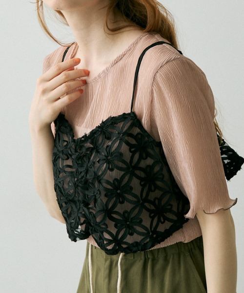 Crisp（クリスプ）の「フラワーシアーレースキャミ（キャミソール・レディース・ブラック/アイボリー・FREE）」の4枚目の写真