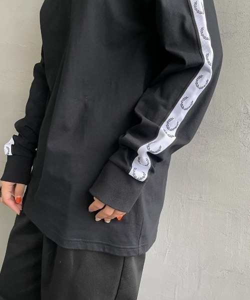 tシャツ 「WEB先行予約」「FRED PERRY/フレッドペリー」 トラックテープデザイン ワンポイントロゴ刺繍ロンT（WEB限定） レディース メ WEB先行予約】[FRED PERRY/フレッドペリー] トラックテープ