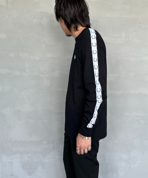 tシャツ 「WEB先行予約」「FRED PERRY/フレッドペリー」 トラックテープデザイン ワンポイントロゴ刺繍ロンT（WEB限定） レディース メ WEB先行予約】[FRED PERRY/フレッドペリー] トラックテープ