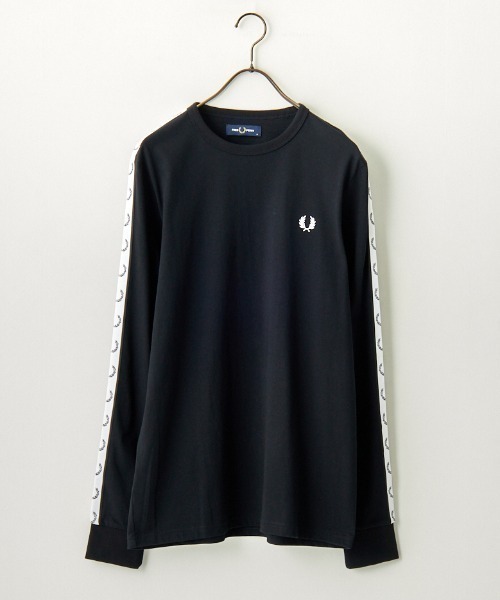 tシャツ 「WEB先行予約」「FRED PERRY/フレッドペリー」 トラックテープデザイン ワンポイントロゴ刺繍ロンT（WEB限定） レディース メ WEB先行予約】[FRED PERRY/フレッドペリー] トラックテープ
