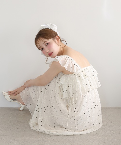 one after another NICE CLAUP（ワンアフターアナザーナイスクラップ）の「サイドリボンキャミワンピース（ワンピース・レディース・ドット/ブラウン系その他/ブラック/オフホワイト・FREE）」の11枚目の写真