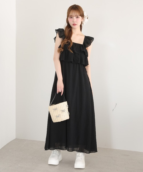 美品 ナイスクラップ キャミワンピ 黒 上品 ベルベット調 リボン クラシカル 美品 ナイスクラップ キャミワンピ 黒 上品 ベルベット調 リボン