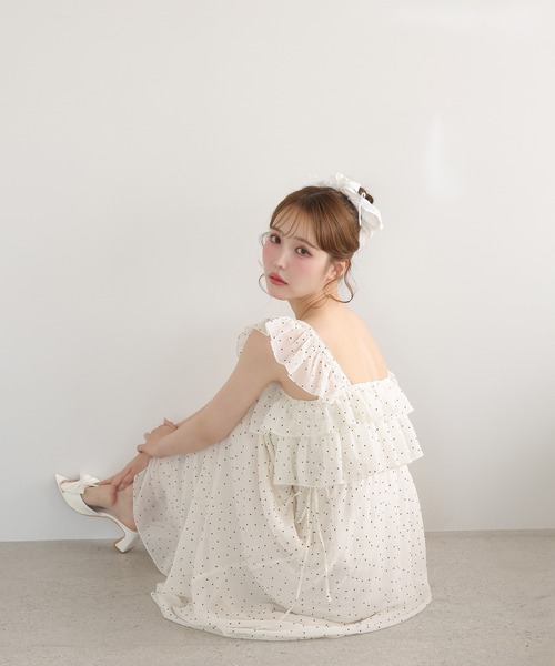 one after another NICE CLAUP（ワンアフターアナザーナイスクラップ）の「サイドリボンキャミワンピース（ワンピース・レディース・ドット/ブラウン系その他/ブラック/オフホワイト・FREE）」の12枚目の写真