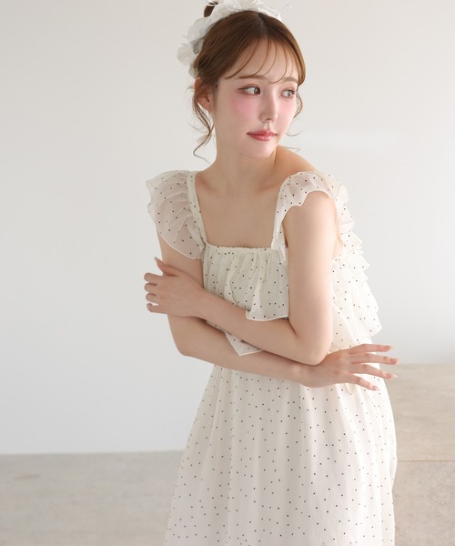 one after another NICE CLAUP（ワンアフターアナザーナイスクラップ）の「サイドリボンキャミワンピース（ワンピース・レディース・ドット/ブラウン系その他/ブラック/オフホワイト・FREE）」の14枚目の写真