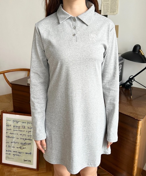 セール】ワンポイントリボン刺繍長袖ポロワンピース（ワンピース