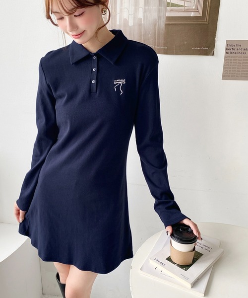 ネイビー 3L ポロワンピース ペンギン刺繍 ネイビー 3L ポロワンピース ペンギン刺繍 ネイビー 3L ポロワンピース