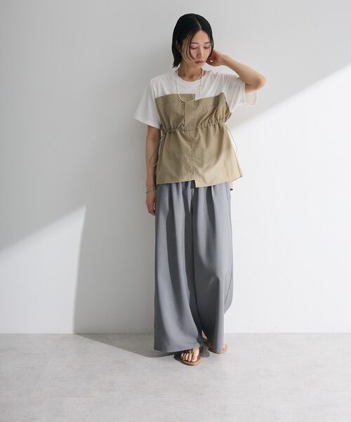 Green Parks(グリーンパークス)の「麻調ウエストギャザーフレアワイドパンツ(その他パンツ・レディース・ブラウン/グリーン/ブラック/杢グレー・FREE)」の12枚目の写真