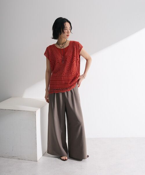 Green Parks(グリーンパークス)の「麻調ウエストギャザーフレアワイドパンツ(その他パンツ・レディース・ブラウン/グリーン/ブラック/杢グレー・FREE)」の13枚目の写真