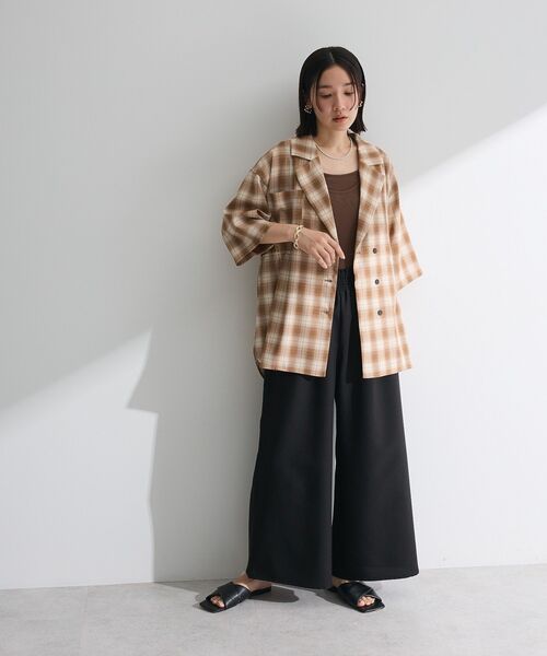 Green Parks(グリーンパークス)の「麻調ウエストギャザーフレアワイドパンツ(その他パンツ・レディース・ブラウン/グリーン/ブラック/杢グレー・FREE)」の17枚目の写真