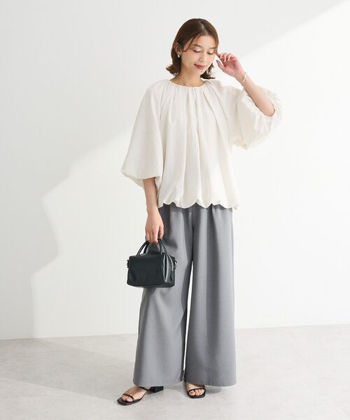 Green Parks(グリーンパークス)の「麻調ウエストギャザーフレアワイドパンツ(その他パンツ・レディース・ブラウン/グリーン/ブラック/杢グレー・FREE)」の18枚目の写真