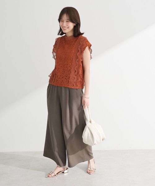 Green Parks(グリーンパークス)の「麻調ウエストギャザーフレアワイドパンツ(その他パンツ・レディース・ブラウン/グリーン/ブラック/杢グレー・FREE)」の20枚目の写真