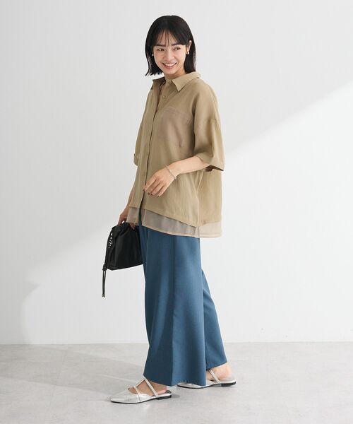 Green Parks(グリーンパークス)の「麻調ウエストギャザーフレアワイドパンツ(その他パンツ・レディース・ブラウン/グリーン/ブラック/杢グレー・FREE)」の22枚目の写真