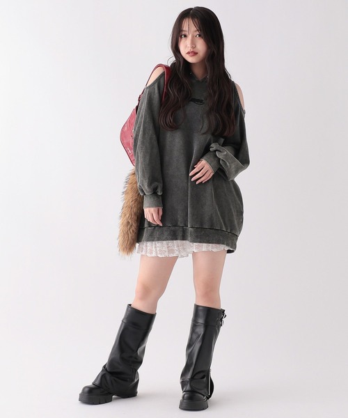 repipi armario（レピピ アルマリオ）の「カタアキフードミニワンピース（ワンピース・キッズ・ブラック系その他/ピンク系その他/ブラック・LARGE/MEDIUM/SMALL）」の4枚目の写真