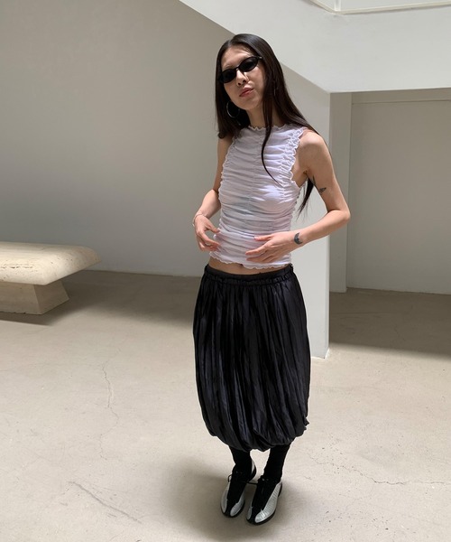 SALSATION タンクトップ LONSLAN】シャーリングフリル タンクトップ CHLONW25s066