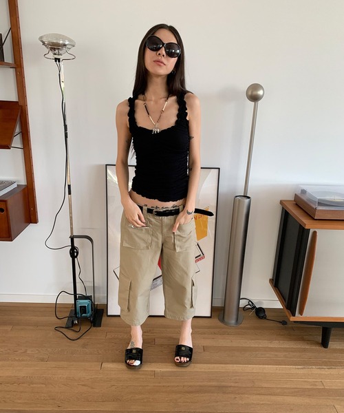 SALSATION タンクトップ LONSLAN】シャーリングフリル タンクトップ CHLONW25s066