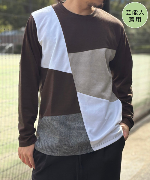 ikka(イッカ)の「【芸能人着用】ブロックスチェックスエード切り替えロンT【親子コーデ】(Tシャツ/カットソー・メンズ・ネイビー/ホワイト/グリーン/ブラウン・M/L/XL/S)」の2枚目の写真