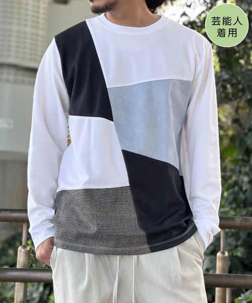 ikka(イッカ)の「【芸能人着用】ブロックスチェックスエード切り替えロンT【親子コーデ】(Tシャツ/カットソー・メンズ・ネイビー/ホワイト/グリーン/ブラウン・M/L/XL/S)」の1枚目の写真