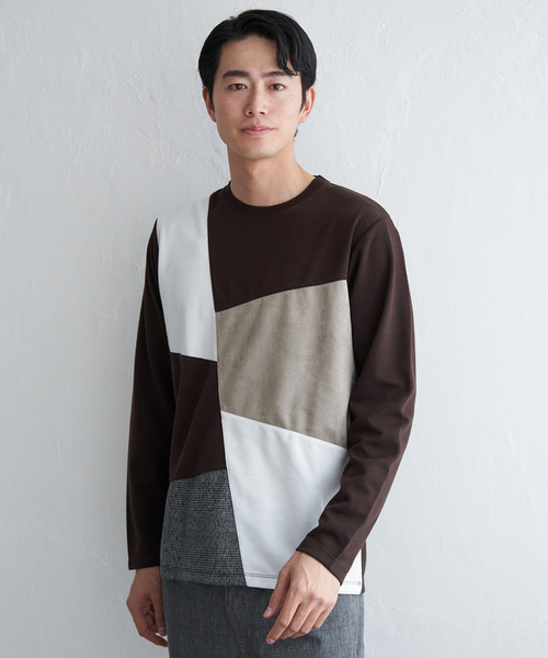 ikka(イッカ)の「【芸能人着用】ブロックスチェックスエード切り替えロンT【親子コーデ】(Tシャツ/カットソー・メンズ・ネイビー/ホワイト/グリーン/ブラウン・M/L/XL/S)」の13枚目の写真