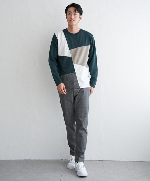 ikka(イッカ)の「【芸能人着用】ブロックスチェックスエード切り替えロンT【親子コーデ】(Tシャツ/カットソー・メンズ・ネイビー/ホワイト/グリーン/ブラウン・M/L/XL/S)」の17枚目の写真
