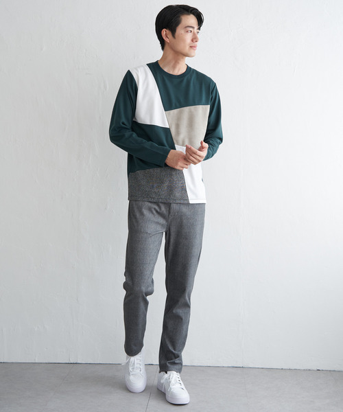 ikka(イッカ)の「【芸能人着用】ブロックスチェックスエード切り替えロンT【親子コーデ】(Tシャツ/カットソー・メンズ・ネイビー/ホワイト/グリーン/ブラウン・M/L/XL/S)」の18枚目の写真