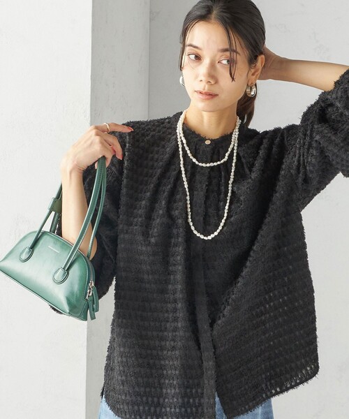 セール】〈手洗い可能〉シアー ジャカード 袖 シャーリング ブラウス