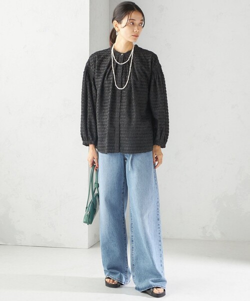 シップス（SHIPS）/〈手洗い可能〉シアー ジャカード 袖 シャーリング ブラウス セール】〈手洗い可能〉シアー ジャカード 袖 シャーリング ブラウス