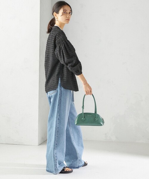 セール】〈手洗い可能〉シアー ジャカード 袖 シャーリング ブラウス