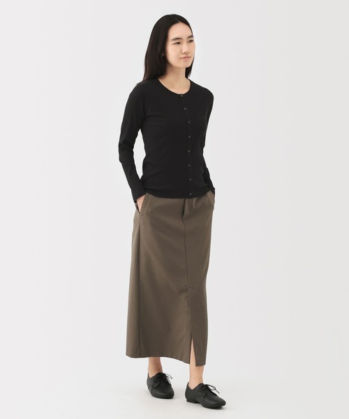 フミカウチダ　ブラックリブ編み長袖カーディガン フミカウチダ ブラックリブ編み長袖カーディガン 婦人 なめらかリブ