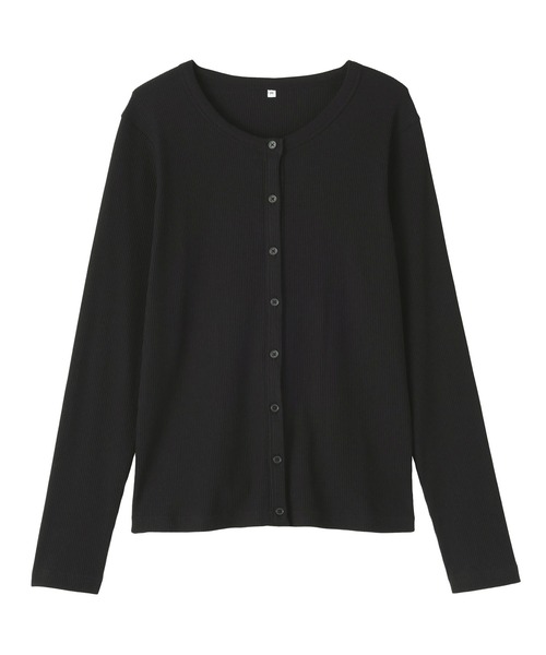 フミカウチダ　ブラックリブ編み長袖カーディガン フミカウチダ ブラックリブ編み長袖カーディガン 婦人 なめらか