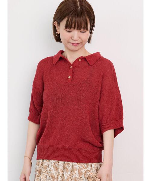 Lugnoncure（ルノンキュール）の「ブークレ半袖ポロニット（ニット/セーター・レディース・ブラック/ブルー/オフホワイト/オレンジ・F）」の4枚目の写真