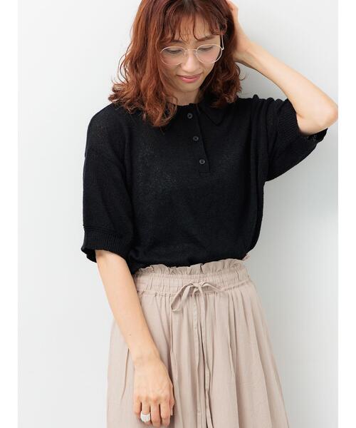 Lugnoncure（ルノンキュール）の「ブークレ半袖ポロニット（ニット/セーター・レディース・ブラック/ブルー/オフホワイト/オレンジ・F）」の3枚目の写真