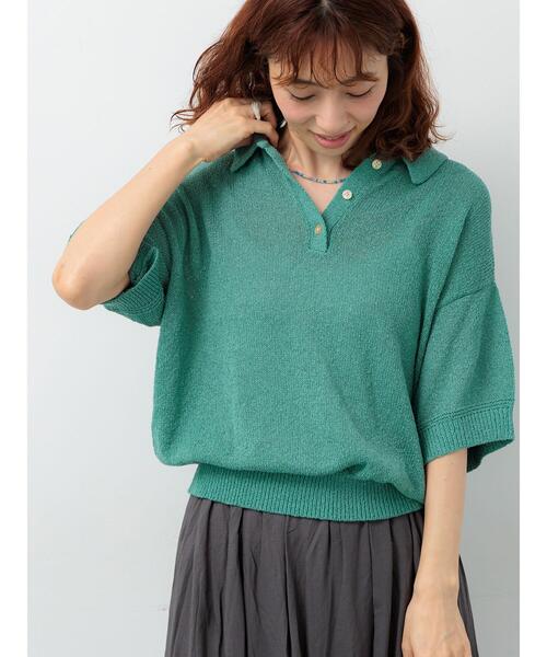 Lugnoncure（ルノンキュール）の「ブークレ半袖ポロニット（ニット/セーター・レディース・ブラック/ブルー/オフホワイト/オレンジ・F）」の22枚目の写真