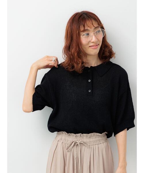 Lugnoncure（ルノンキュール）の「ブークレ半袖ポロニット（ニット/セーター・レディース・ブラック/ブルー/オフホワイト/オレンジ・F）」の20枚目の写真