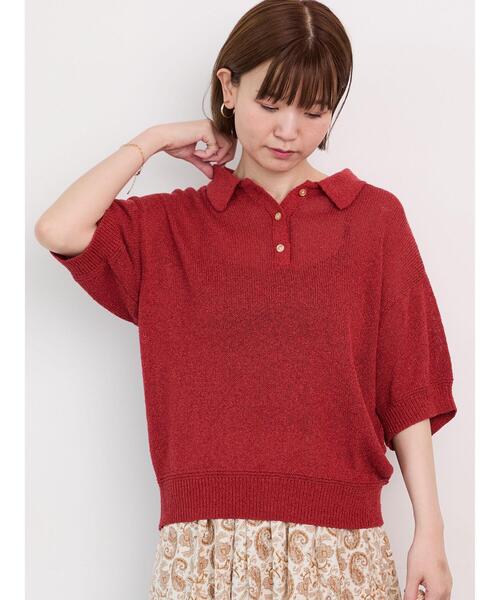 Lugnoncure（ルノンキュール）の「ブークレ半袖ポロニット（ニット/セーター・レディース・ブラック/ブルー/オフホワイト/オレンジ・F）」の14枚目の写真