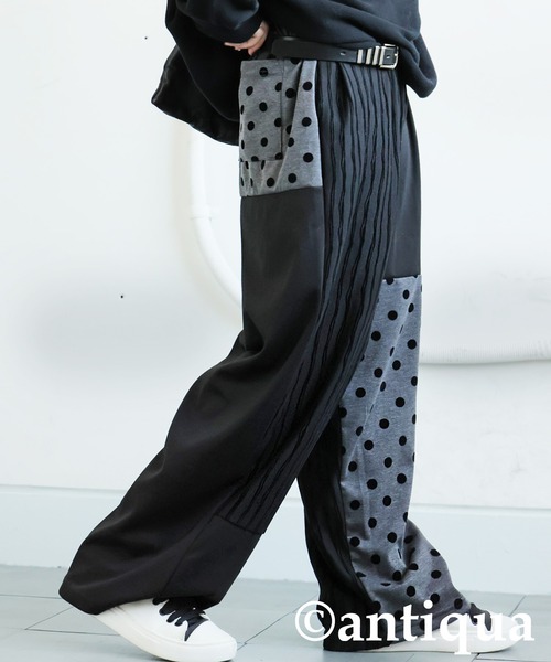antiqua(アンティカ)の「ドット×ストライプ切替ワイドパンツ(その他パンツ・レディース・ブラック・MEDIUM/LARGE)」の6枚目の写真