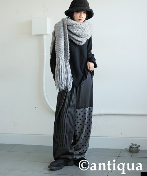 antiqua(アンティカ)の「ドット×ストライプ切替ワイドパンツ(その他パンツ・レディース・ブラック・MEDIUM/LARGE)」の7枚目の写真