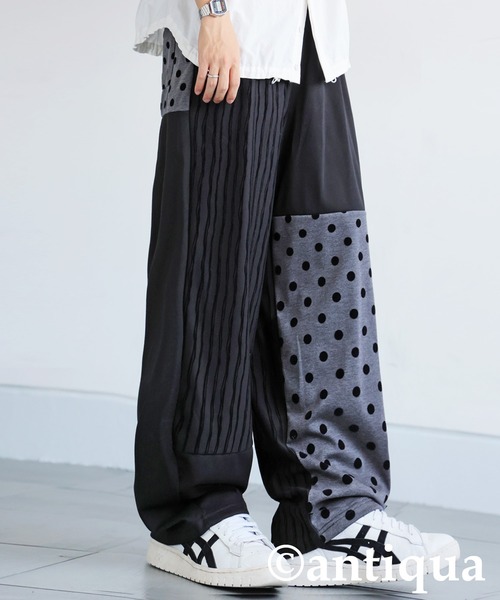 antiqua(アンティカ)の「ドット×ストライプ切替ワイドパンツ(その他パンツ・レディース・ブラック・MEDIUM/LARGE)」の8枚目の写真