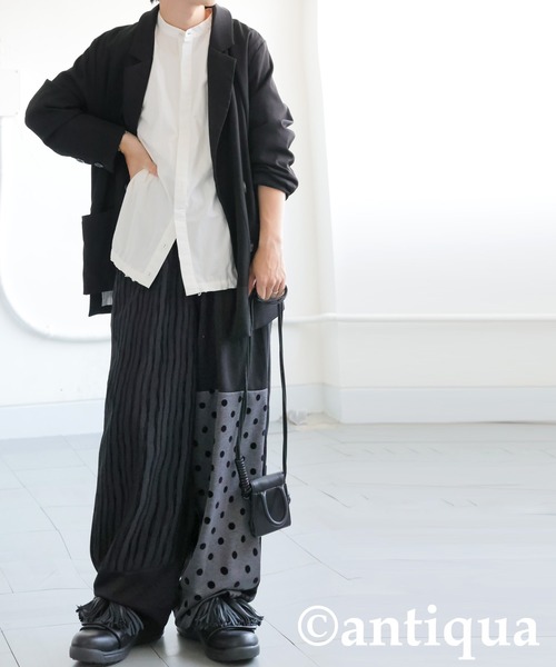 antiqua(アンティカ)の「ドット×ストライプ切替ワイドパンツ(その他パンツ・レディース・ブラック・MEDIUM/LARGE)」の9枚目の写真
