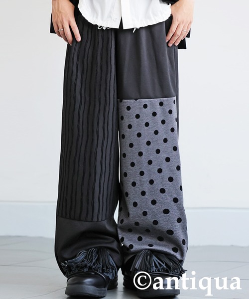 antiqua(アンティカ)の「ドット×ストライプ切替ワイドパンツ(その他パンツ・レディース・ブラック・MEDIUM/LARGE)」の10枚目の写真