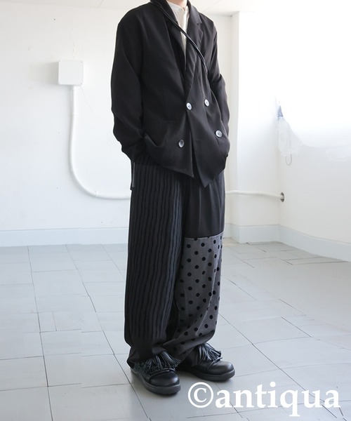 antiqua(アンティカ)の「ドット×ストライプ切替ワイドパンツ(その他パンツ・レディース・ブラック・MEDIUM/LARGE)」の11枚目の写真