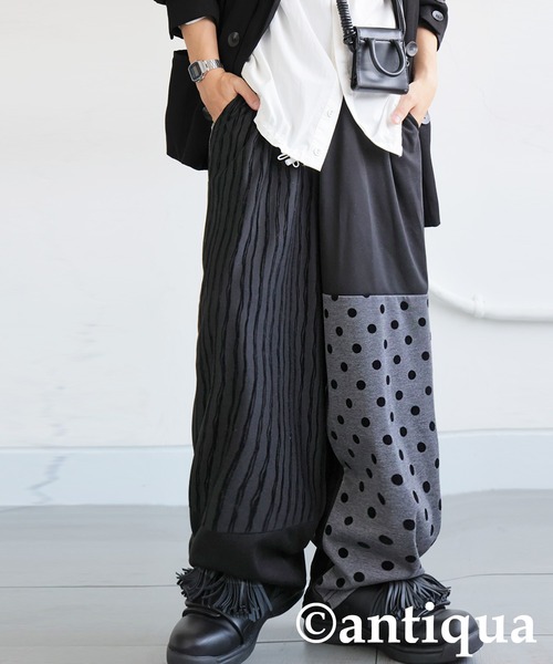 antiqua(アンティカ)の「ドット×ストライプ切替ワイドパンツ(その他パンツ・レディース・ブラック・MEDIUM/LARGE)」の13枚目の写真